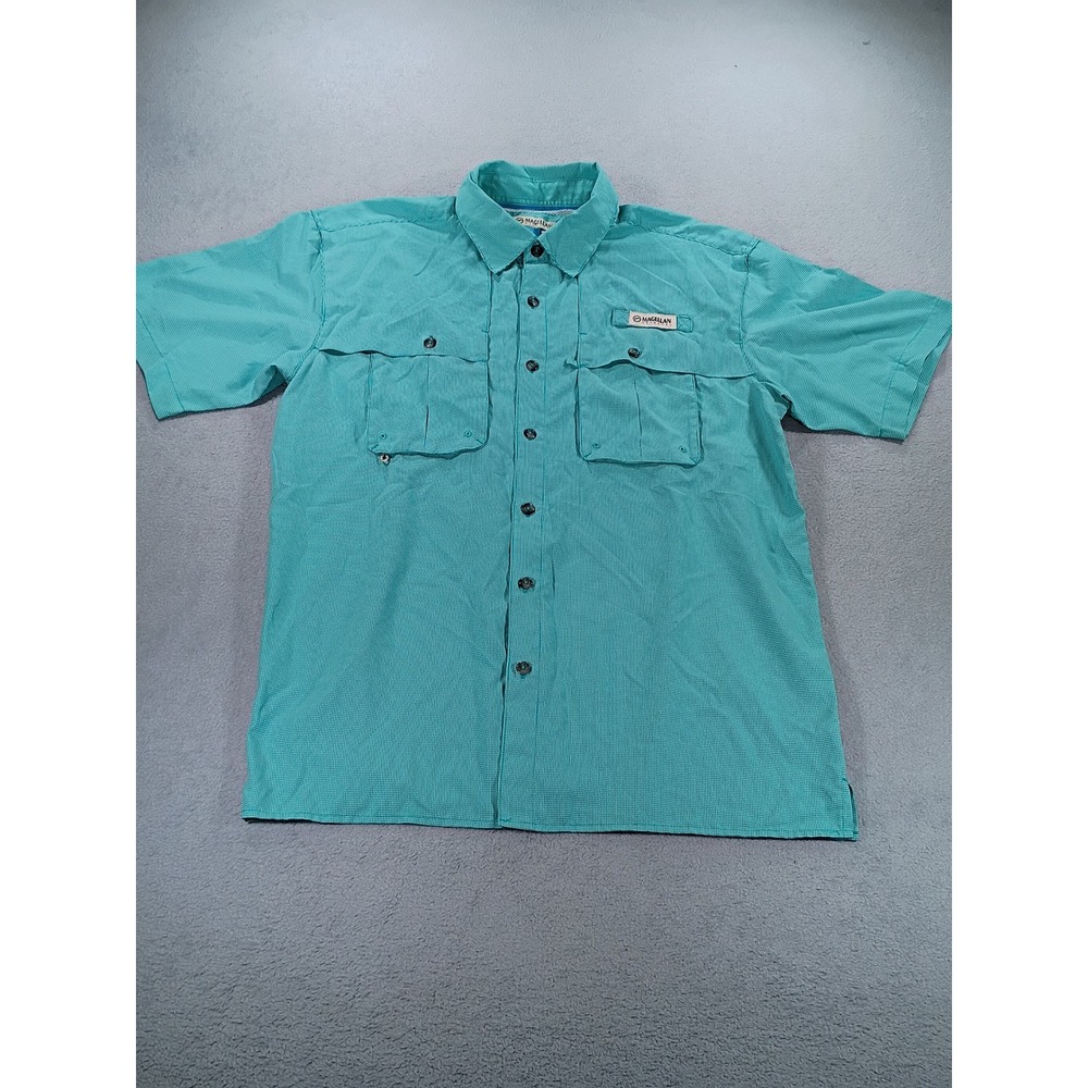 Magellan Mens Aransas Pass Fishing Shirt Teal Medium Relaxed Fit Vented